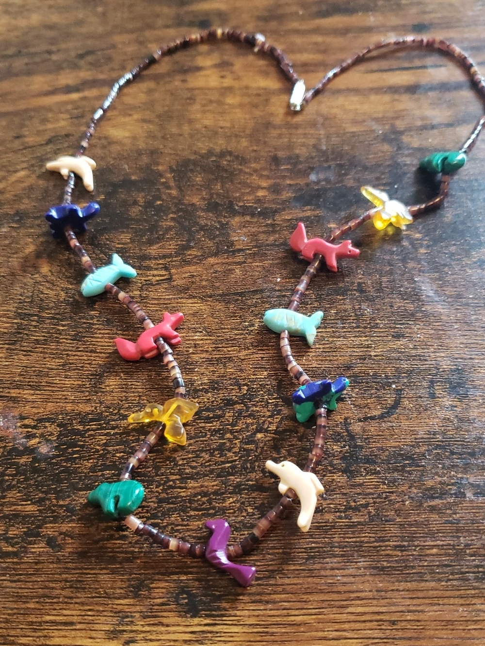 Native American Santo Domingo Pueblo Handcrafted Animal Fetish Necklace w Heishi
